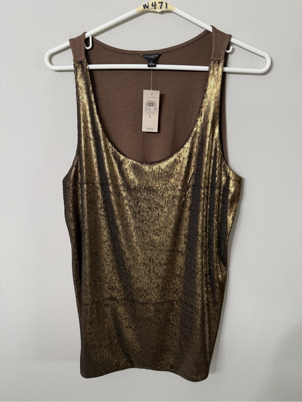 Women’s Ann Taylor Gold Sequin Tank Top Large NWT Sleeveless Party